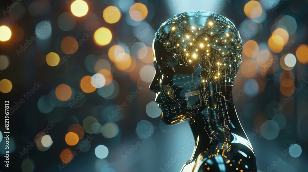 Poster this is a conceptual image of artificial intelligence concept, assisted by 3d rendered images.