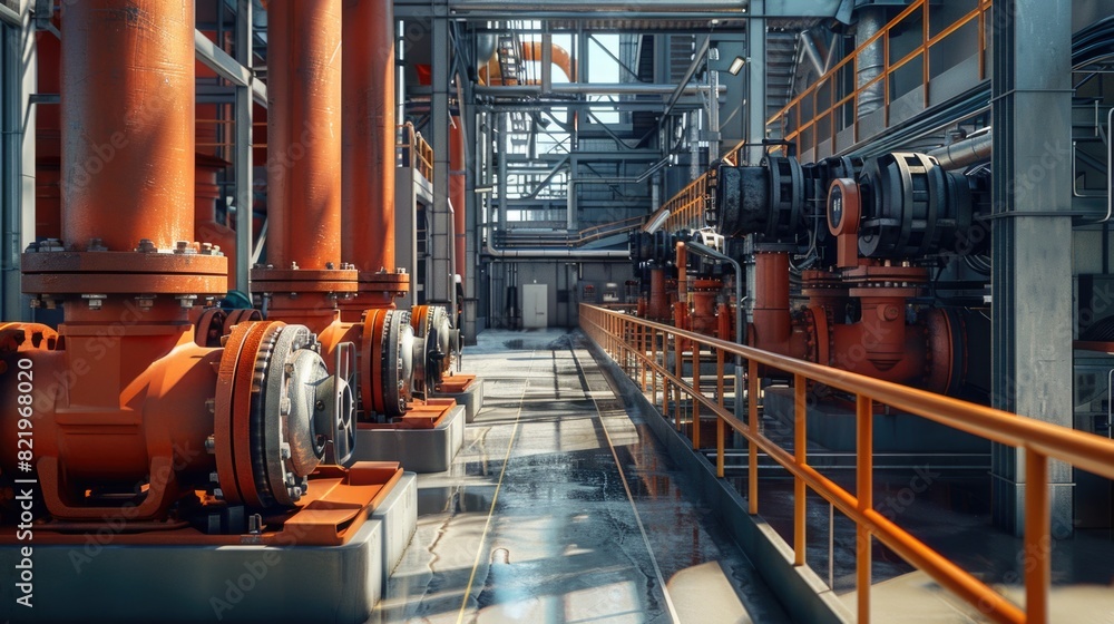 Poster a picture showing an industrial area with pipes and valves. suitable for industrial concepts and eng