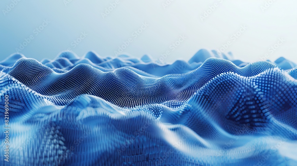 Poster 3d rendering of a wave of particles on an abstract blue geometric background. an abstract illustrati