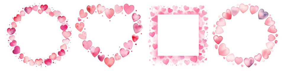 Watercolor Valentine Pink Frames png element set on transparent background