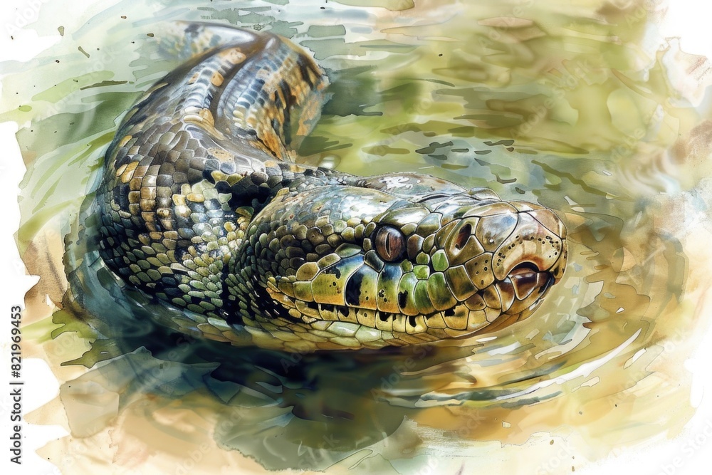 Poster a large snake in a body of water. suitable for nature and wildlife concepts