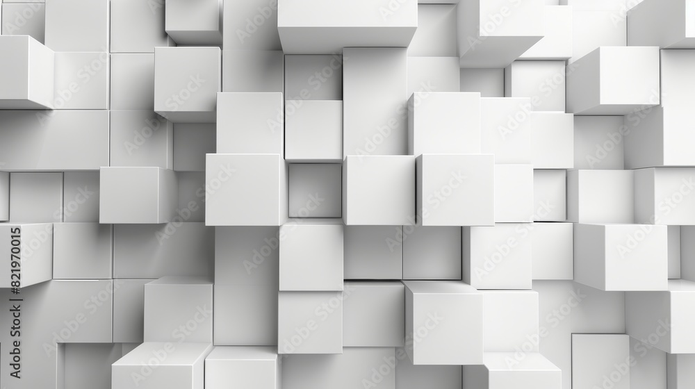 Poster white cubes rotated randomly in a banner background with copy space