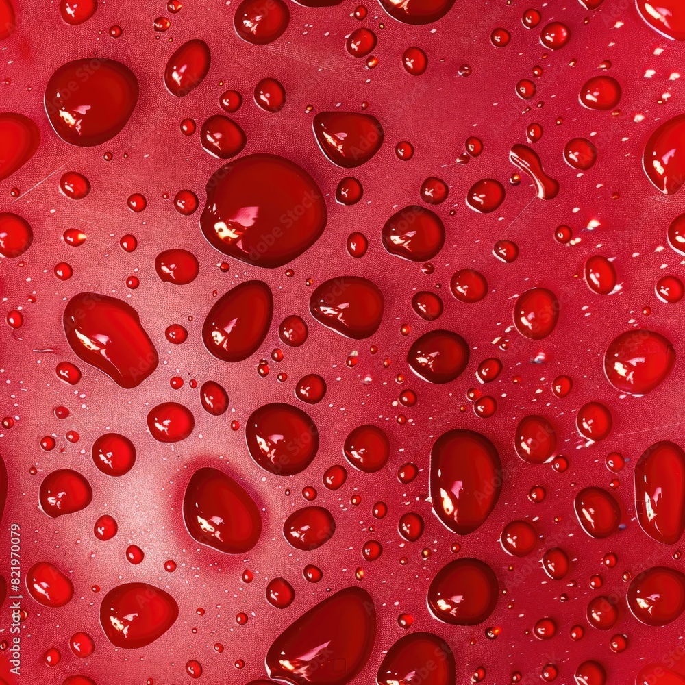 Poster clear close up shot of water droplets on a red surface, perfect for various design projects