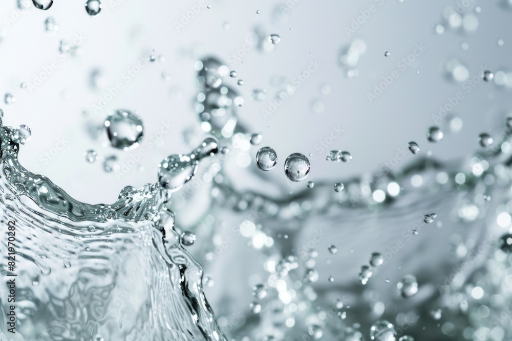 Poster Close up of water splash with bubbles, suitable for various design projects