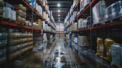 Fototapeta premium A large warehouse filled with boxes. Perfect for logistics and storage concepts