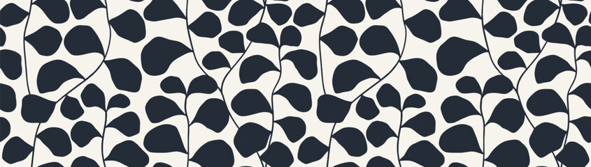 Abstract monochrome leaves seamless pattern. 