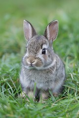 Fototapeta premium A small rabbit sitting in the grass. Suitable for nature-themed designs