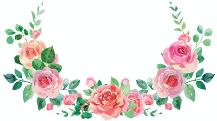 Colorful rose flower wreath with watercolor for background