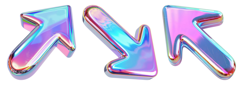 Chrome arrow cursor png element set on transparent background