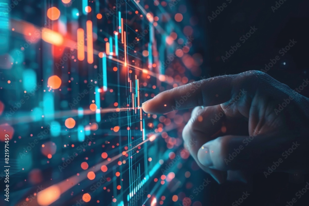 Aufkleber a person touching a digital screen, suitable for technology concepts