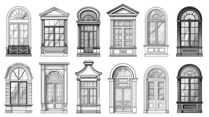 A collection of windows with different styles and designs. Suitable for architectural and interior design concepts