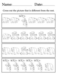 Panda Puzzle. Printable Activity Page for Kids. Educational Resources for School for Kids. Kids Activity Worksheet. Find the Different Object