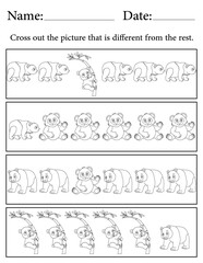 Fototapeta premium Panda Puzzle. Printable Activity Page for Kids. Educational Resources for School for Kids. Kids Activity Worksheet. Find the Different Object