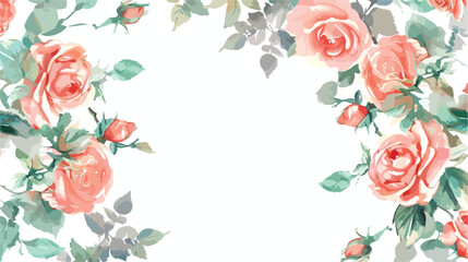 Colorful watercolor rose floral frame for wedding bir