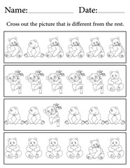 Panda Puzzle. Printable Activity Page for Kids. Educational Resources for School for Kids. Kids Activity Worksheet. Find the Different Object