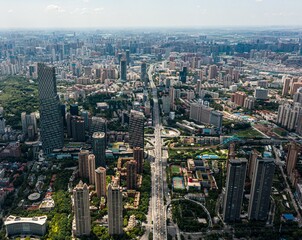 Obraz premium Aerial view of the central urban area under the Wuhan skyline, China.