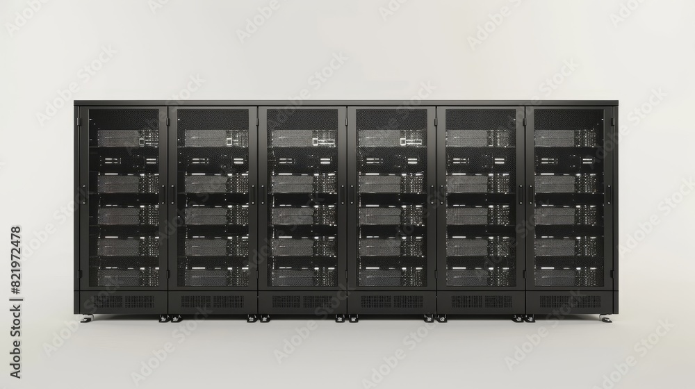 Poster this is an ai-generated image of a server rack isolated on a white background.