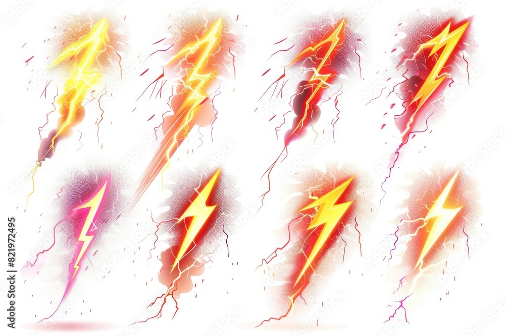 Poster a set of lightning bolts on a white background. perfect for science or weather related designs