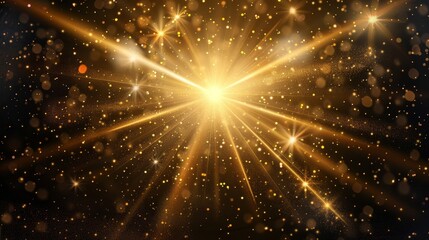 A golden glow effect isolated on a transparent background. Solar flare with beams and spotlight. Glow effect. Starburst with sparkles. PNG format.