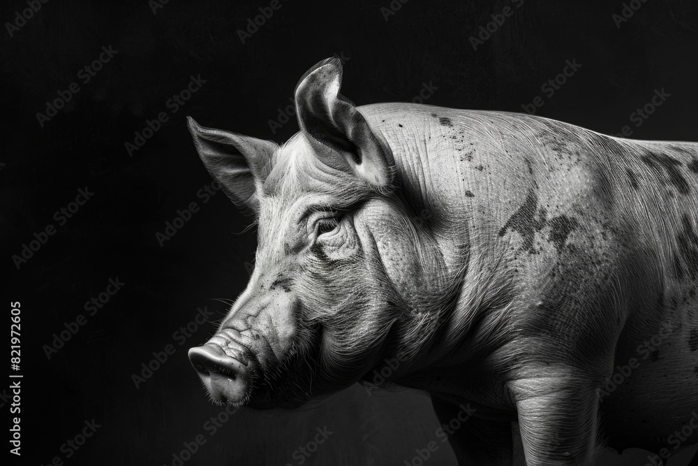 Poster a monochrome image of a pig, suitable for various projects