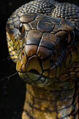 Close up of a snake's head, suitable for nature or wildlife themes