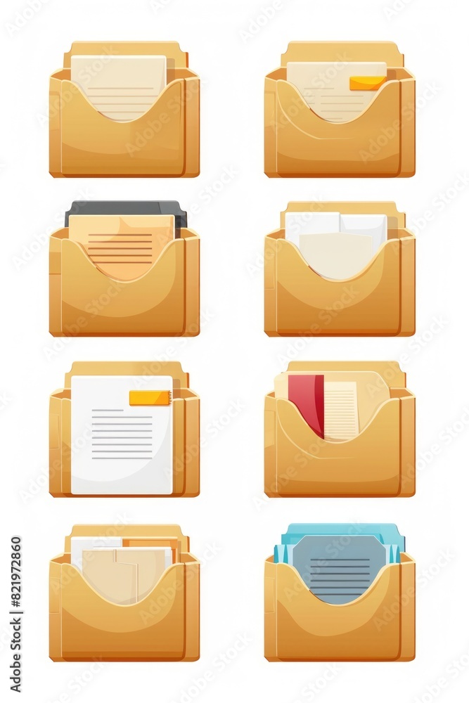 Poster a collection of folders with different papers, ideal for office or organizational concepts
