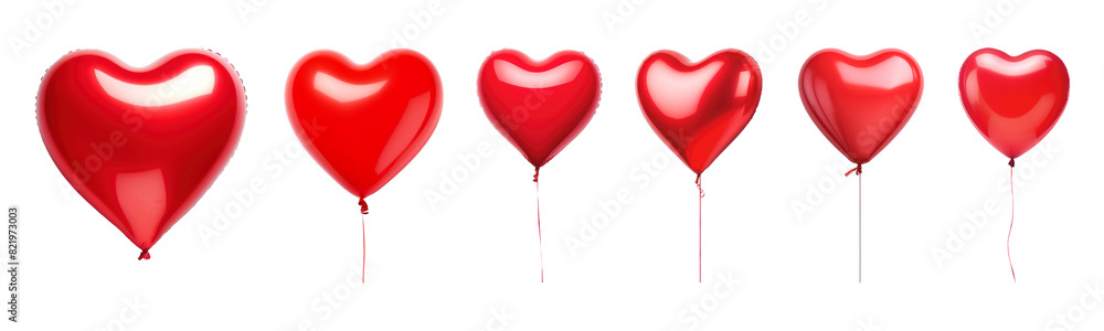 Poster red heart shape balloon png element set on transparent background