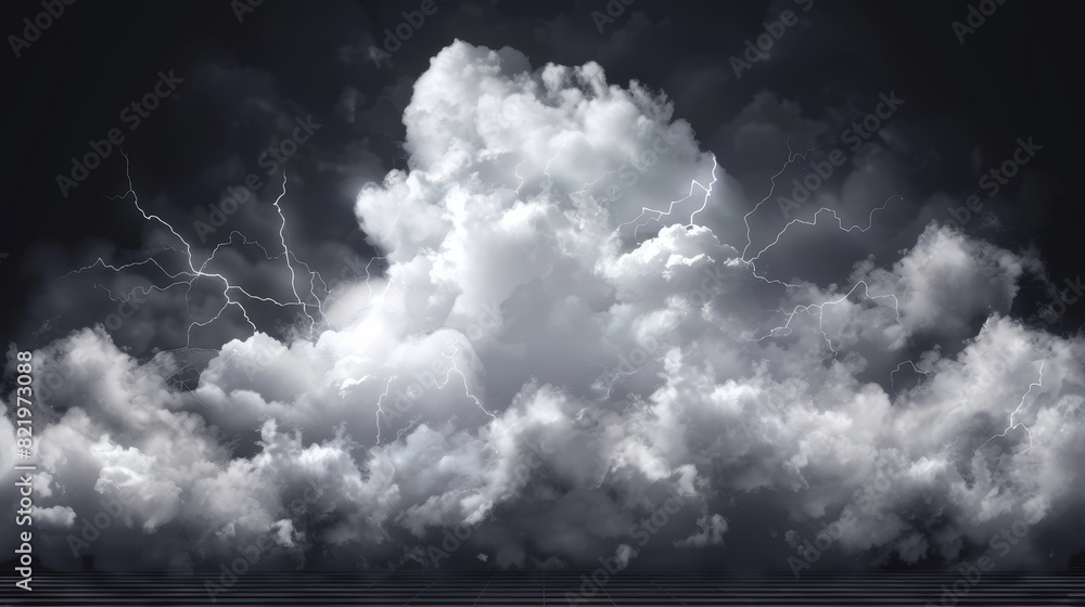 Poster an image of lightning-filled storm clouds with a transparent background - generative ai