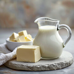 a jug of milk with butter