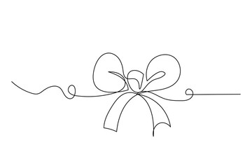 Bow Ribbon Continuous One Line Art Sketch Outline Border Abstract. Elegant Holiday Packaging Vector Illustration Luxury Gift Beautiful Bow. Capture Spirit Giving Continuous Line Art Festive Present