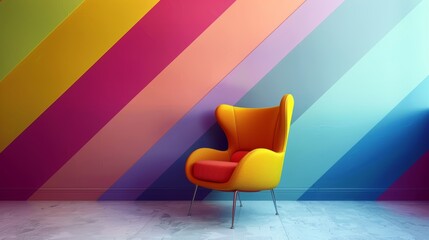 Modern interior design with colorful armchair on geometric wall