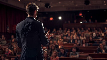 Photo Male Business Executive Giving a Speech