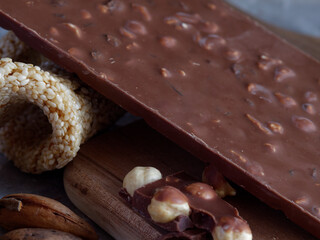 Assortment of chocolate bars with nuts