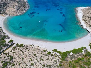 Obraz premium Aerial of the Ano Mersini Beach in Polyaigos, Cyclades, Aegean Sea,