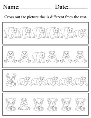 Panda Puzzle. Printable Activity Page for Kids. Educational Resources for School for Kids. Kids Activity Worksheet. Find the Different Object