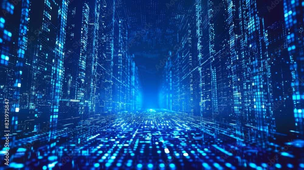 Poster in the matrix style; binary city; abstract technological background,