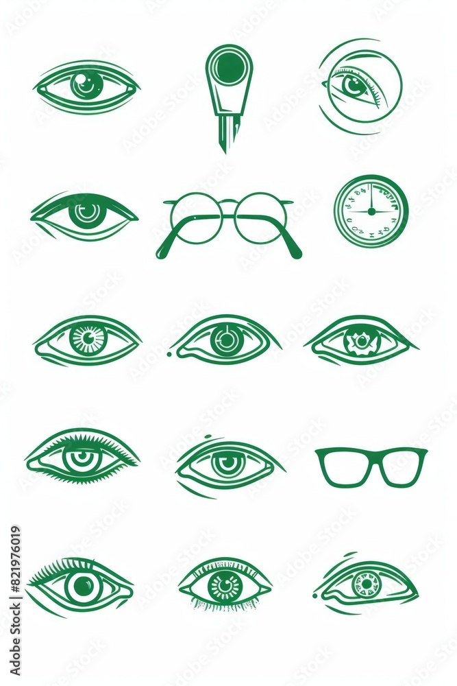 Poster Collection of green eye icons on a clean white background. Ideal for use in web design or graphic design projects