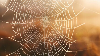 Obraz premium Sunlit spiderwebs adorned with glistening water droplets for captivating visuals