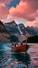 Tranquil Waterscape with Wooden Boat