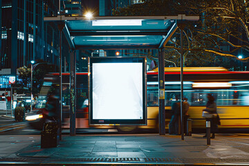 Vertical blank billboard at bus stop outdoor advertise on street Mock up The 