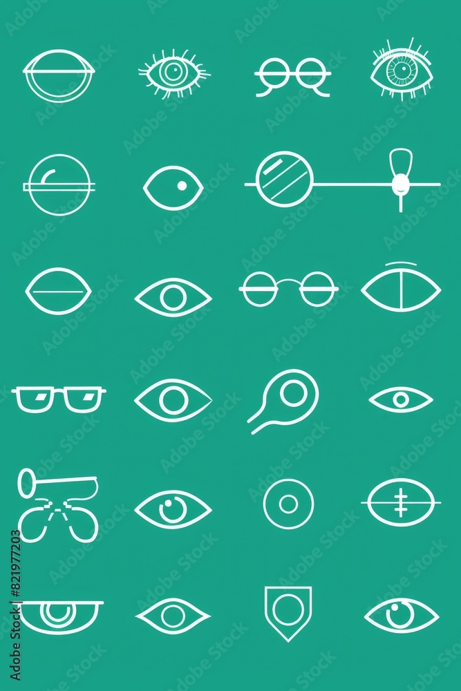 Poster set of eye icons on green background, suitable for technology and design concepts