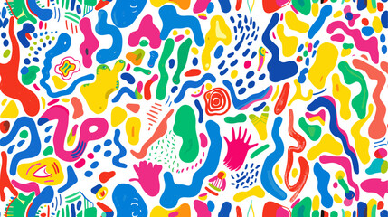 Fototapeta premium Dynamic abstract art seamless pattern with bright colors and shapes. Flat vector illustration