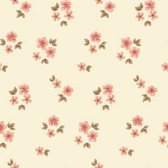 Seamless floral pattern, cute liberty ditsy print, abstract ornament in a rustic motif. Delicate botanical design: small hand drawn flowers, simple tiny bouquets in pastel colors. Vector illustration.