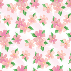 Seamless floral pattern, delicate ditsy print, abstract ornament in a watercolor retro motif. Botanical design: small pink flowers on a white background. Vector illustration.