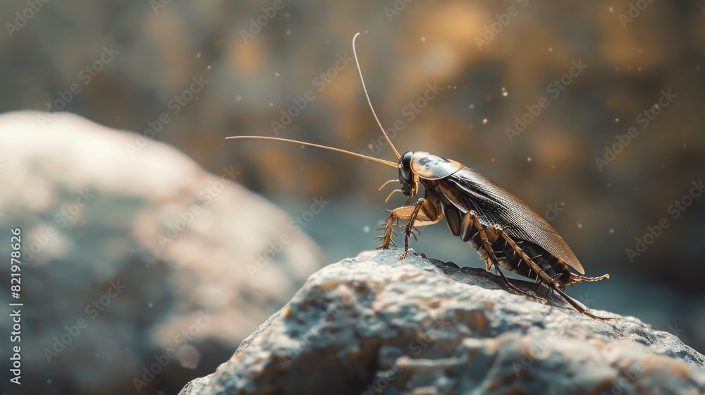 Poster detailed shot of a bug on a rock. suitable for nature and wildlife themes