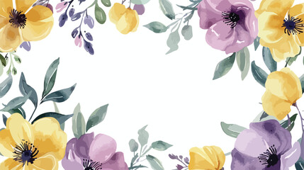 Watercolor floral greeting card template hand paintin