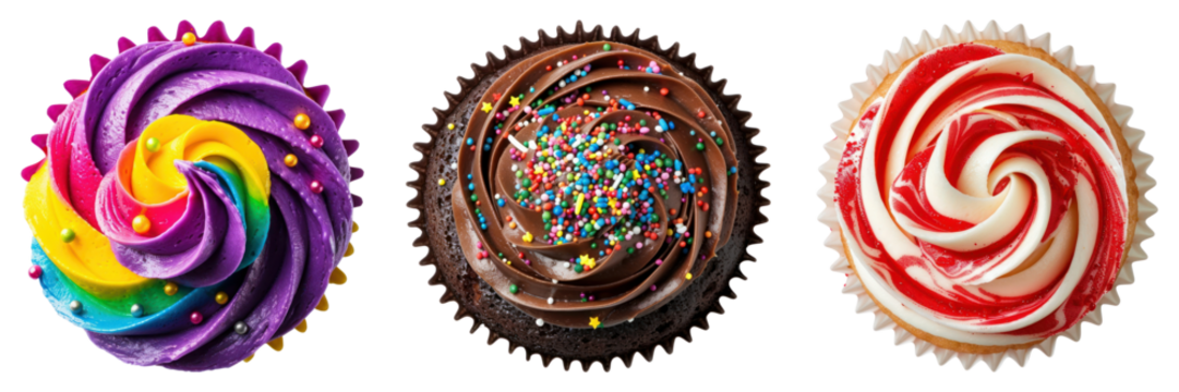 Cute top view cupcake png element set on transparent background