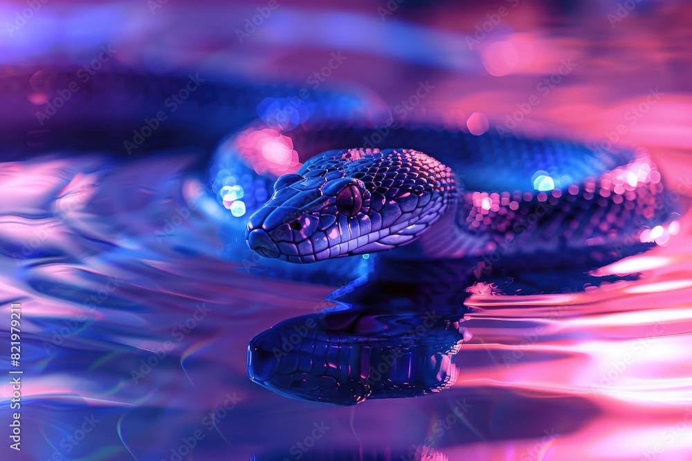Poster close up of a snake in a body of water. suitable for wildlife and nature concepts