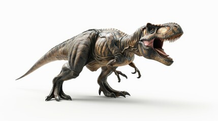Fototapeta premium This is a 3D rendering of a Tyrannosaurus Rex attacking an isolated white background.