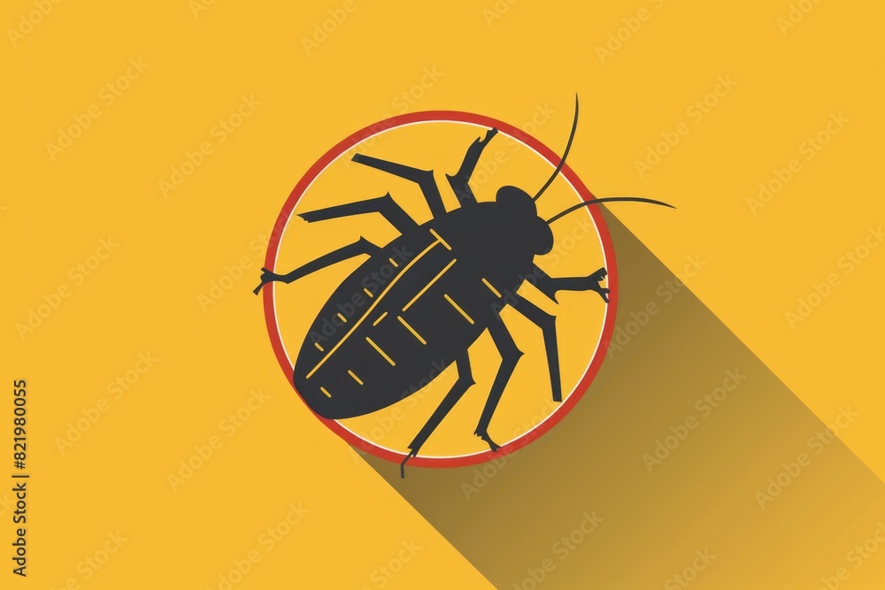 Poster A bug on a yellow background with a long shadow. Suitable for various design projects